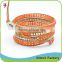 Popular leather cord with gemstone bracelet imitation pearl with white glass beads beads 1 row                        
                                                                                Supplier's Choice