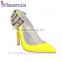 Yellow patent leather with back bowtie pointed toe women high heel shoes