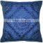 Blue Home Furnishing Decorative Heavy Handmade Embroidered And Mirror Work Indian Cotton Pillow Cushion Covers