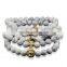 KJL-ST0018 real 24K gold white Turquoise Stone Beads palted lion skull head Bracelet, Men Jewelry, Stretch Yoga Bracelet