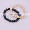 Charm Faceted Stone Round Shape Bracelets, Jet / Wood Gem Stone Bracelet
