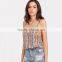 Fashion Floral striped double V-neck top, ladies sexy cami top