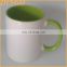 best price elegant glazed green sublimation inner color porcelain ceramic coffee mug cup for promotion