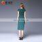 Keen - length Dark green women solid color cap sleeve pleated skirts