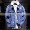 2019 factory oem casual Wash blue Clothing winter warm Cotton ribbed jean jacket mens ripped denim jackets