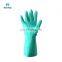 Green Color Chemical Resistant Long Cuff Green Flock Lined Nitrile Glove Industrial Safety Working Household Gloves