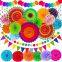 Indoor Outdoor Wedding Round Hanging Chinese Paper Pom Poms Kit with Paper Fan Decoration