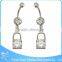 Clear CZ Curved Bar Dangle Lock Body Piercing Navel Belly Rings