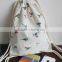 Canvas drawstring bag with cartoon printed shopping backpack