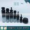 Black colored empty cosmetic packaging glass bottles and jars