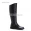 Elegant women knee high perfect stitching flat boots with gun buckle
