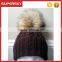 A-534 cable knit beanie with fur pom pom raccoon fur pom knitting beanie fur pom knit pattern cable beanie