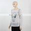 F5W13019 Wholesales Beads Embroidered Printed T Shirts Women White Long Sleeve T Shirts