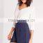 new style women fancy navy high waist pocket tailored shorts