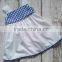 Wholesale Price Blue Grid With Bottom Ric Rac Short Frock Casual Dress