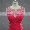Real Sample Sexy See Through Back Beaded Side Slit Red Formal Gown Evening Dress