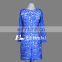 Cheap Royal Blue Scoop Neckline Knee Length Short Lace Pattern Evening Dress Long Sleeve