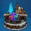 Polyresin Christmas Decoration 9'' Led train station with rotating train and eight songs music