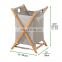 Portable bamboo wood laundry hamper sorter cart clothes organizer storage with removable fabric storage  bag
