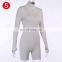 Sexy Skinny Playsuit Rib Knit Letter Embroidery Zipper Slim Bodycon Casual Fitness Women Long Sleeve Spring Playsuit