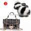 Women Fur Slippers / PVC rivet jelly bags Set Soft Fur Flip Flop Furry Sandals Custom Wholesale Fox Fur Slippers Slides