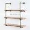 Pipe Shelves Display 2 3 Tiered Layer Ladder  Black Rustic Iron Diy Brackets Wood Floating Wall Mount Industrial Pipe Shelf