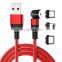 Wholesale 540 Rotation Magnet charging Phone 3in 1 2M Nylon Led Micro USB Type C Magnetic Charging Cable for phone