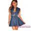 Dropship Women Clothing 2016 Summer Sexy Stylish Button Strapless Denim Dress