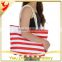 Red and White Cotton Canvas Beach / Tote Bag with Two Inside Pockets