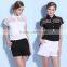 Women Blouses 2016 Summer Shirts Fashion Sexy White Black Blusas Casual Short Sleeve Lace Top Chiffon Blouse