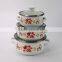 3 Pcs Cookware Enamel Casserole Sets With Flowers And Glass Lid