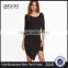 Black Asymmetric Hem Zipper Back Sheath Dress 3/4 Sleeve Cotton Spandex Casual Plain Tee Dress
