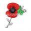 Women Jewelry Accessories Silver Tone Red Crystal Rhinestone Poppy Brooch Pins