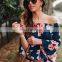 2017 spring summer printed flower t shirt off shoulder t shirt cute chiffon t shirt