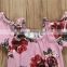Bright color blooming rose pattern romper matching long sock Soft Baby Girls Romper