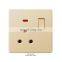 New design golden flame retardant PC panel 5-pin IF switch socket with/without neon light electrical wall switch socket panel