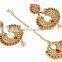 Indian Tradtional Style Fabulous Gold Plated Stud Crystal Polki Earrings With Maangtikka Jewelry