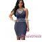 Blue Lace Accent Low V Neck high quality casual dress 2016 summer