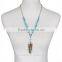 Long Turquoise Beaded Native American Southwestern Navajo Arrowhead Pendant Necklace Boho Arrow Zinco Alloy In Antique Silver