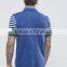 Custom Short Sleeve Button Placket Side Slits Ribbed Cuffs Blue Stripe Design Men's 100% Cotton Pique Casual Polo Shirt