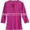 Latest fashion women o-neck solid color 3/4 sleeve shirts