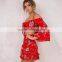 Front tie girls 2 piece crop set long sleeve floral tops and mini skirts