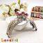 8.5cm Bronze Embossed Pattern Crystal Bead Lotus Metal Purse Clutch Frame