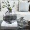 Simple Flat Round Silver Plated Small Mouth Vertical Striped Glass Ornaments Can Store Water Home Decoration Vase