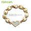 Topearl Jewelry Heart Stainless Steel Coffee Bean Link Bracelet Gold 8 Inch MEB61