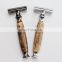 Foshan Professional Traditional Black Chrome Bamboo Wooden Ladies Shaving Double Edge Safety Razor With Engraving Logo