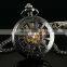 Men Black Stainless Steel Skeleton Mechanical Pocket Watch WP116