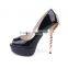 China Guangzhou High Quality Hand-made Shoes Woman, Patent Leather Corpion Heels Shoes Metal Scorpion High Heels Platform