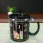 New design black printing cup color changing ceramic coffee mug magic mug