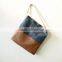 Custom large denim tote bag with leather handle